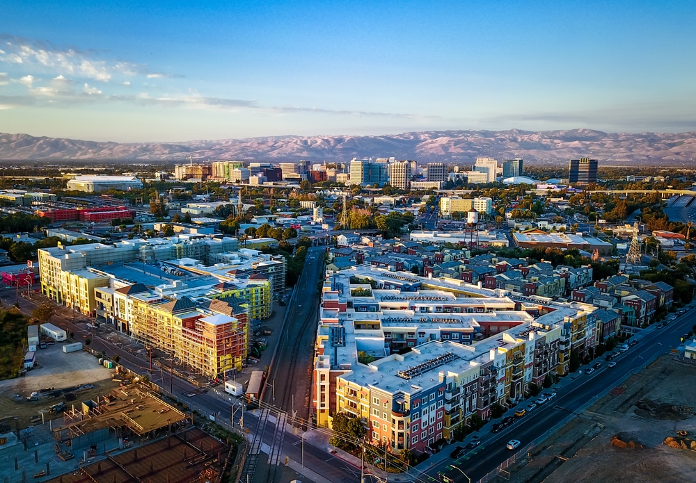 Drone,Photo,Of,Sunset,Over,Downtown,San,Jose,In,California