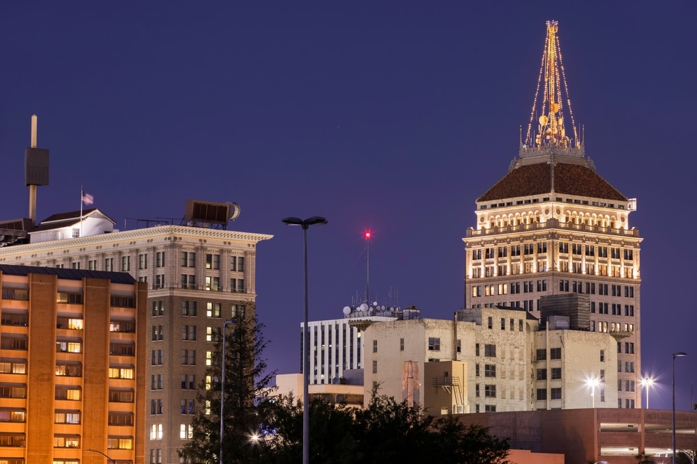 Nighttime,City,View,Of,Historic,Downtown,Fresno,,California,,Usa.