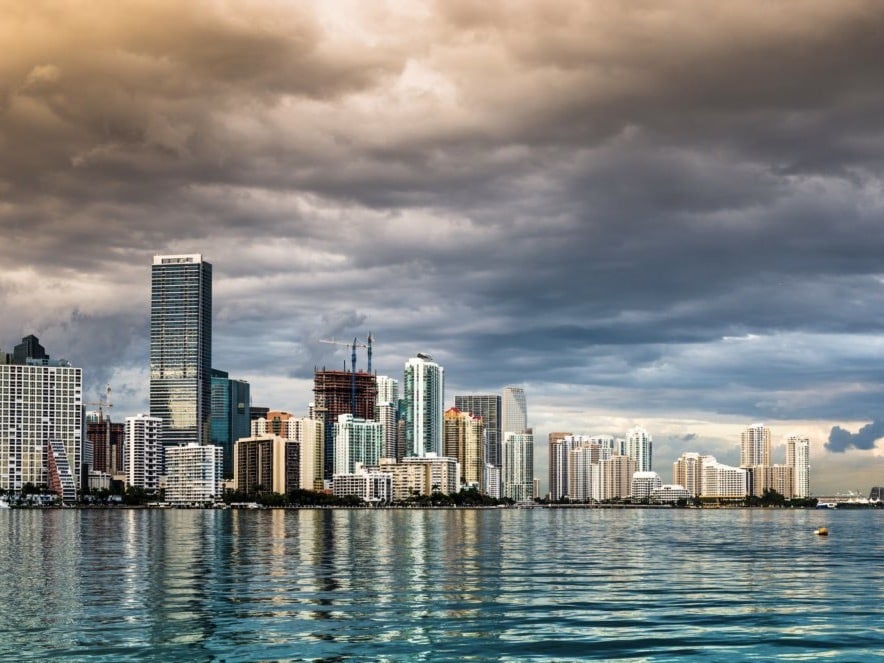 Miami, Florida skyline at Biscayne Bay.