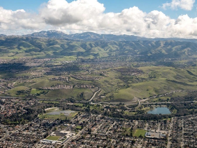 Aerial View of Suburbs of San Jose California From Airplane