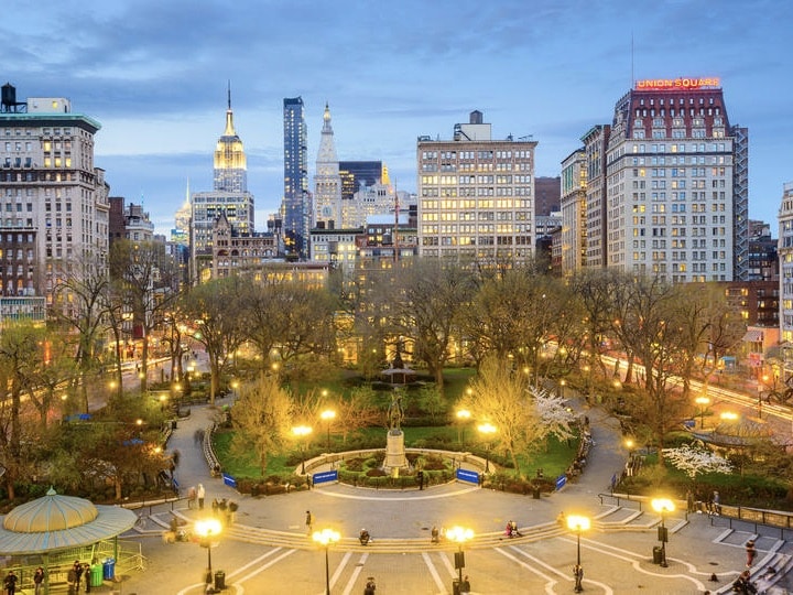 New York City, USA cityscape at Union Square in Manhattan.