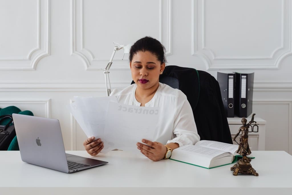 woman reading docs