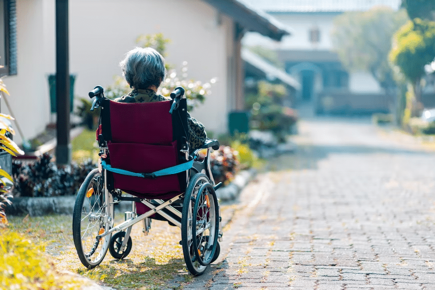 old woman in a wheelchair