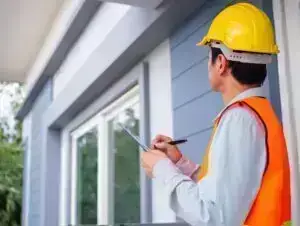 Home inspector writing notes