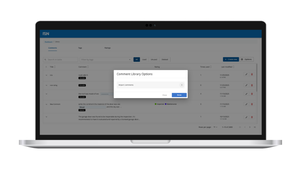 Global Ratings in ISN home inspection software for improved report clarity