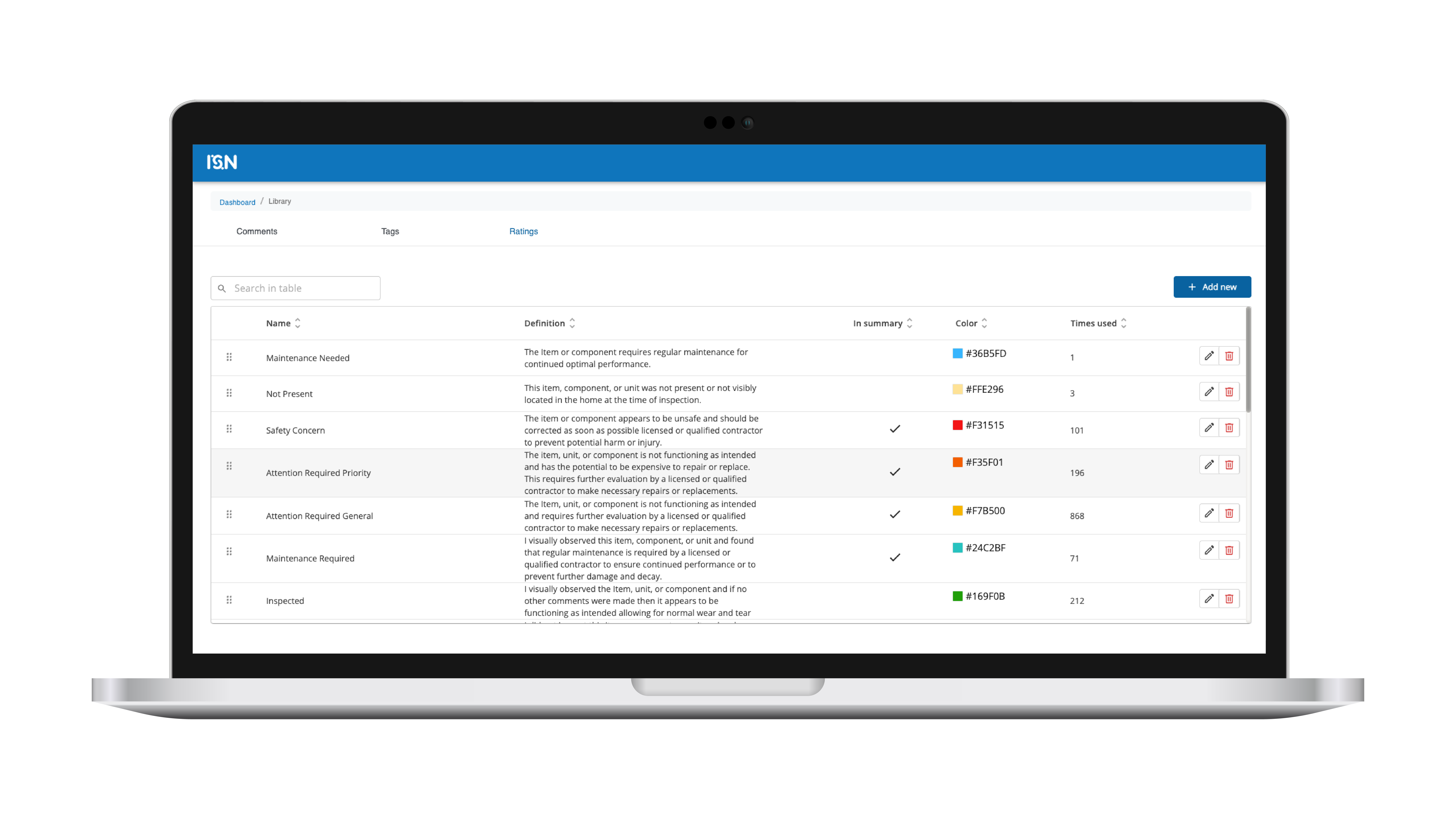 Global Ratings in ISN home inspection software for improved report clarity
