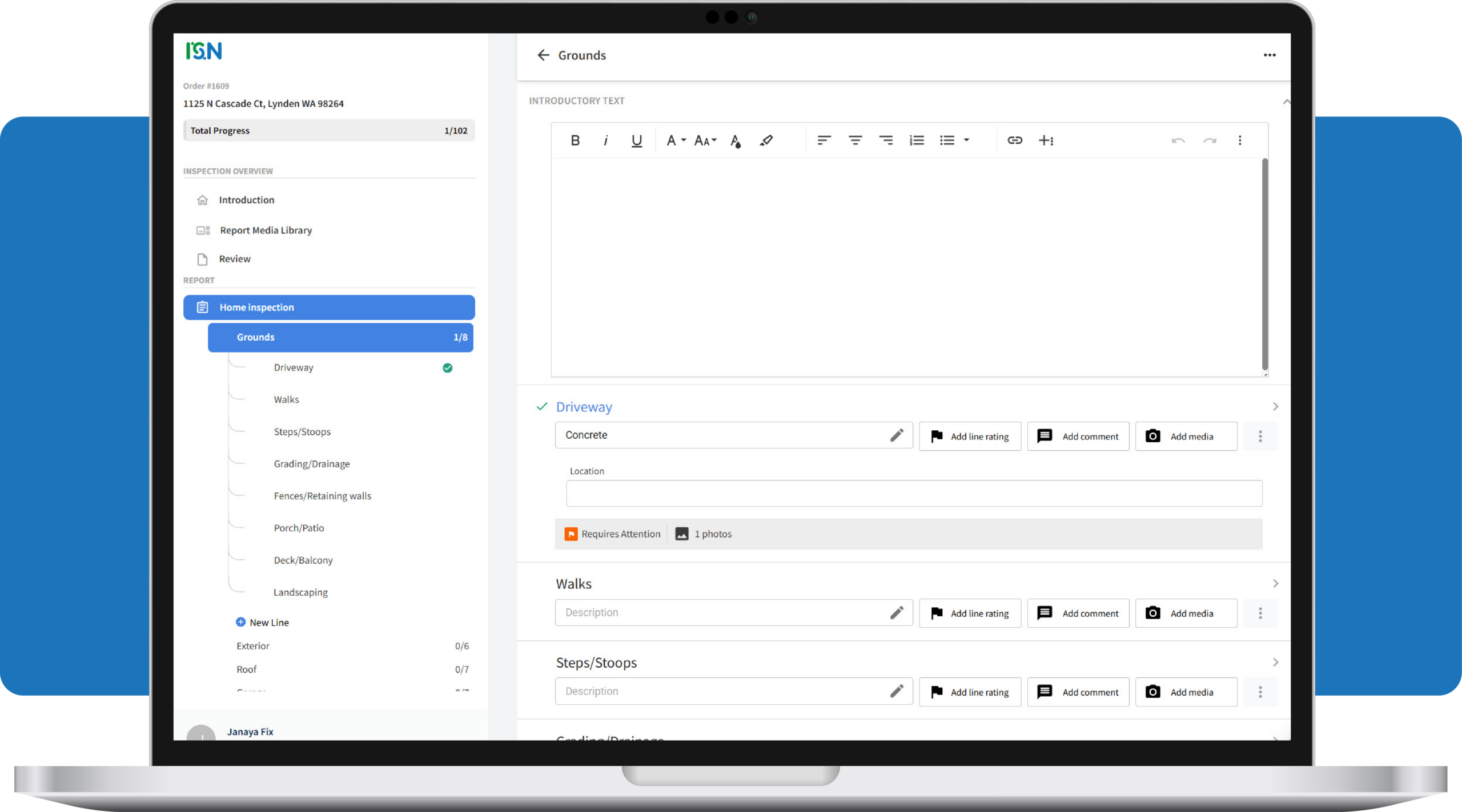 Line-level ratings - ISN home inspection software