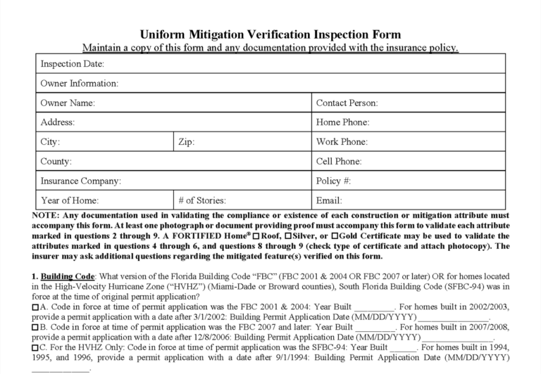 2026 Florida Wind Mitigation home inspection template