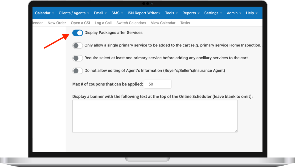 Packages After Services Toggle - home inspection software from ISN
