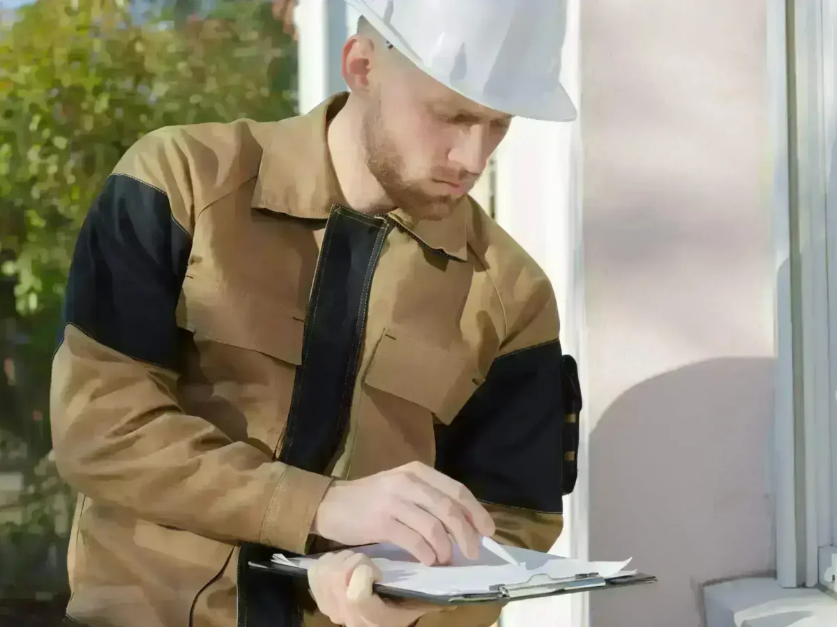 Young inspector at work using clipboard