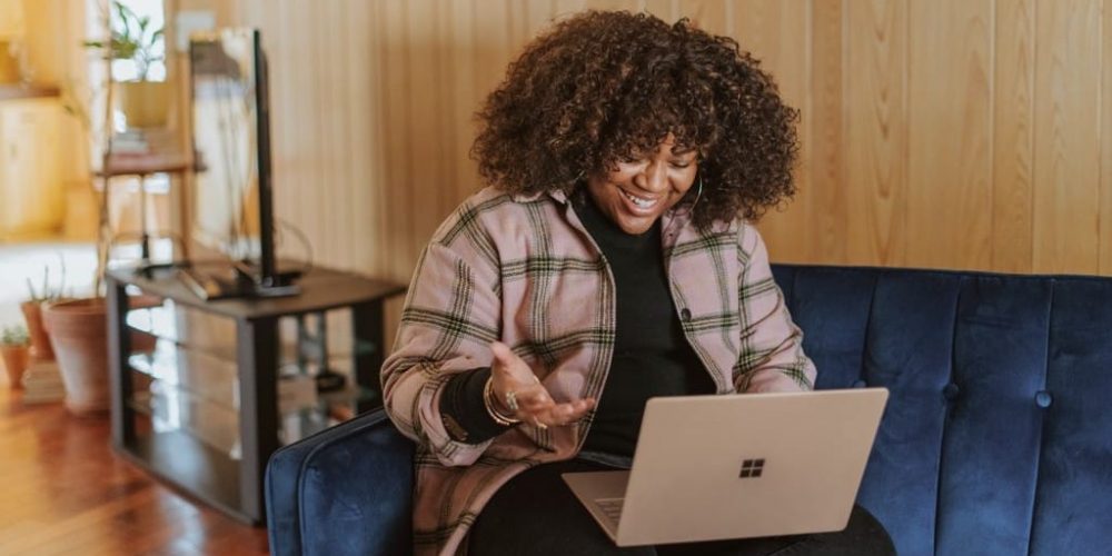 woman using laptop